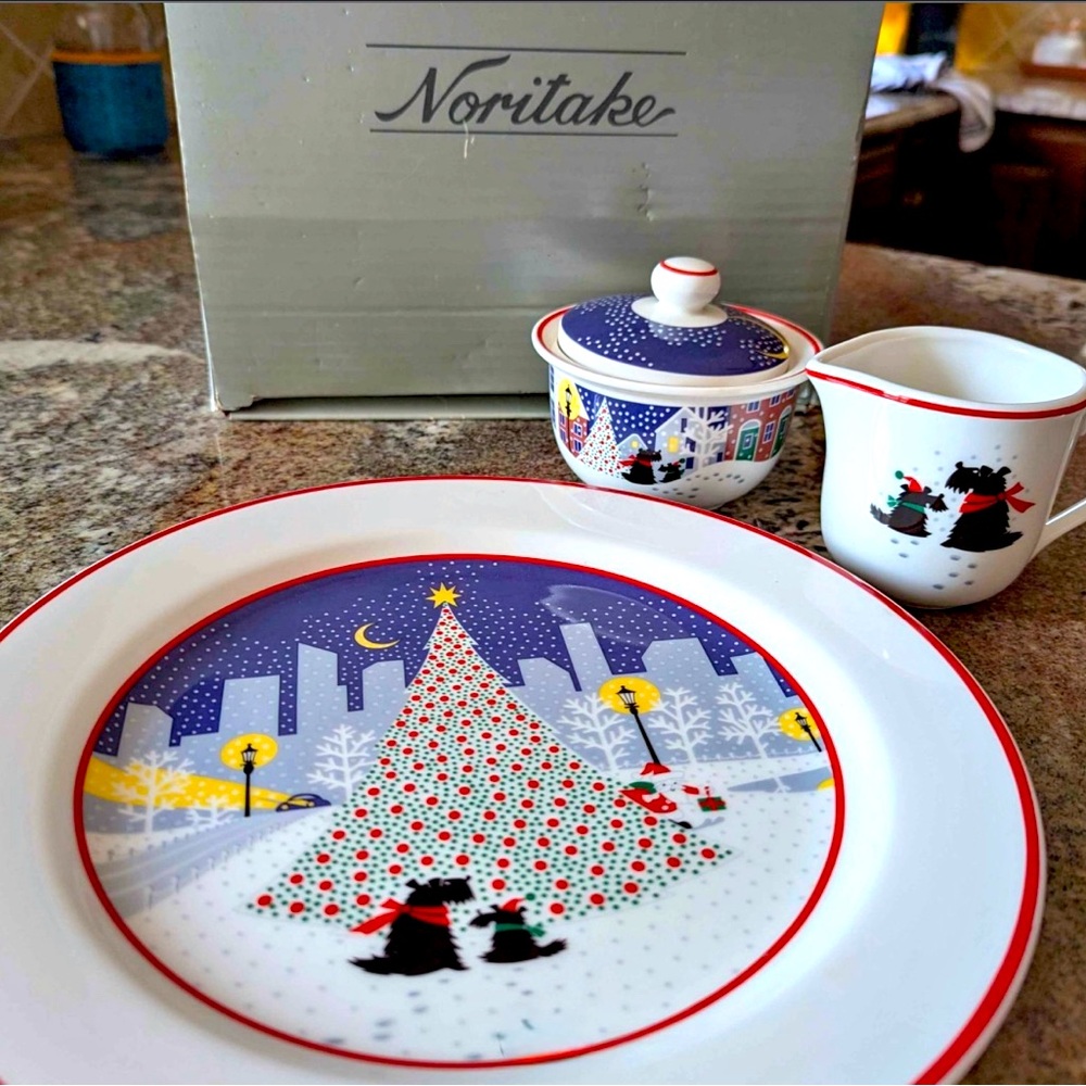 Noritake Twas the Night Before Christmas - 3 Piece- Sugar, Creamer, Plate 8100
